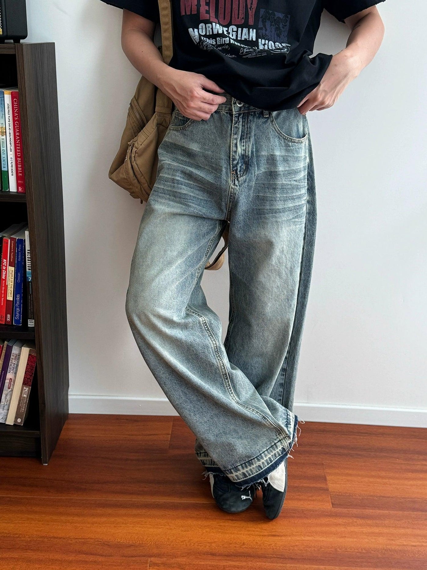 Nine Faded Distressed Edge Jeans-korean-fashion-Jeans-Nine's Closet-OH Garments