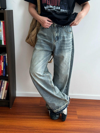 Nine Faded Distressed Edge Jeans-korean-fashion-Jeans-Nine's Closet-OH Garments