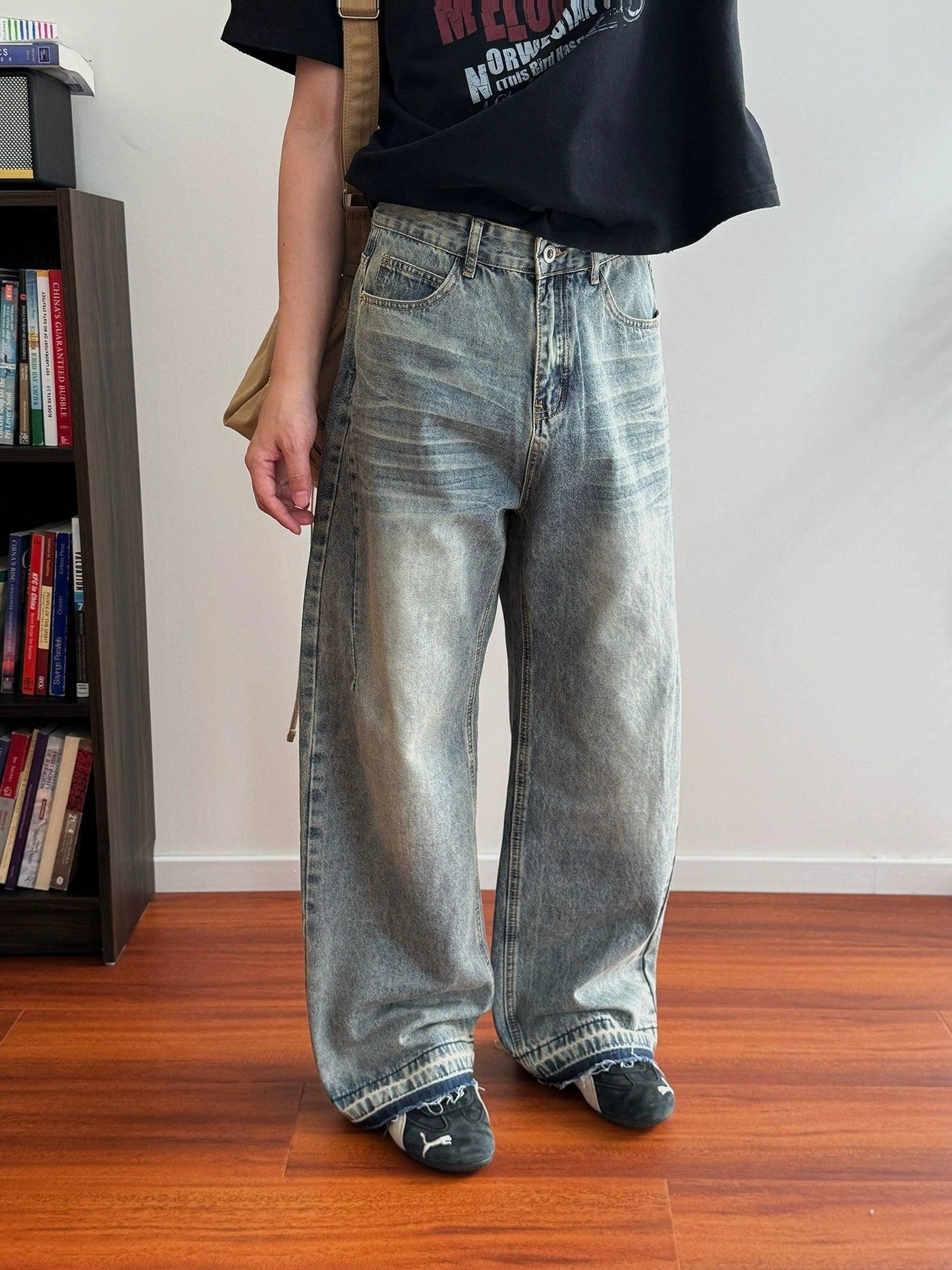 Nine Faded Distressed Edge Jeans-korean-fashion-Jeans-Nine's Closet-OH Garments