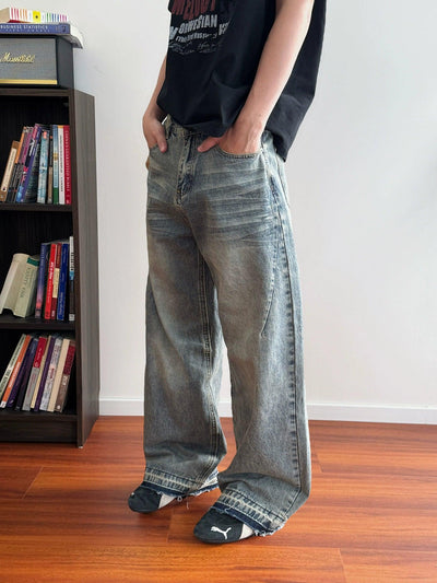 Nine Faded Distressed Edge Jeans-korean-fashion-Jeans-Nine's Closet-OH Garments