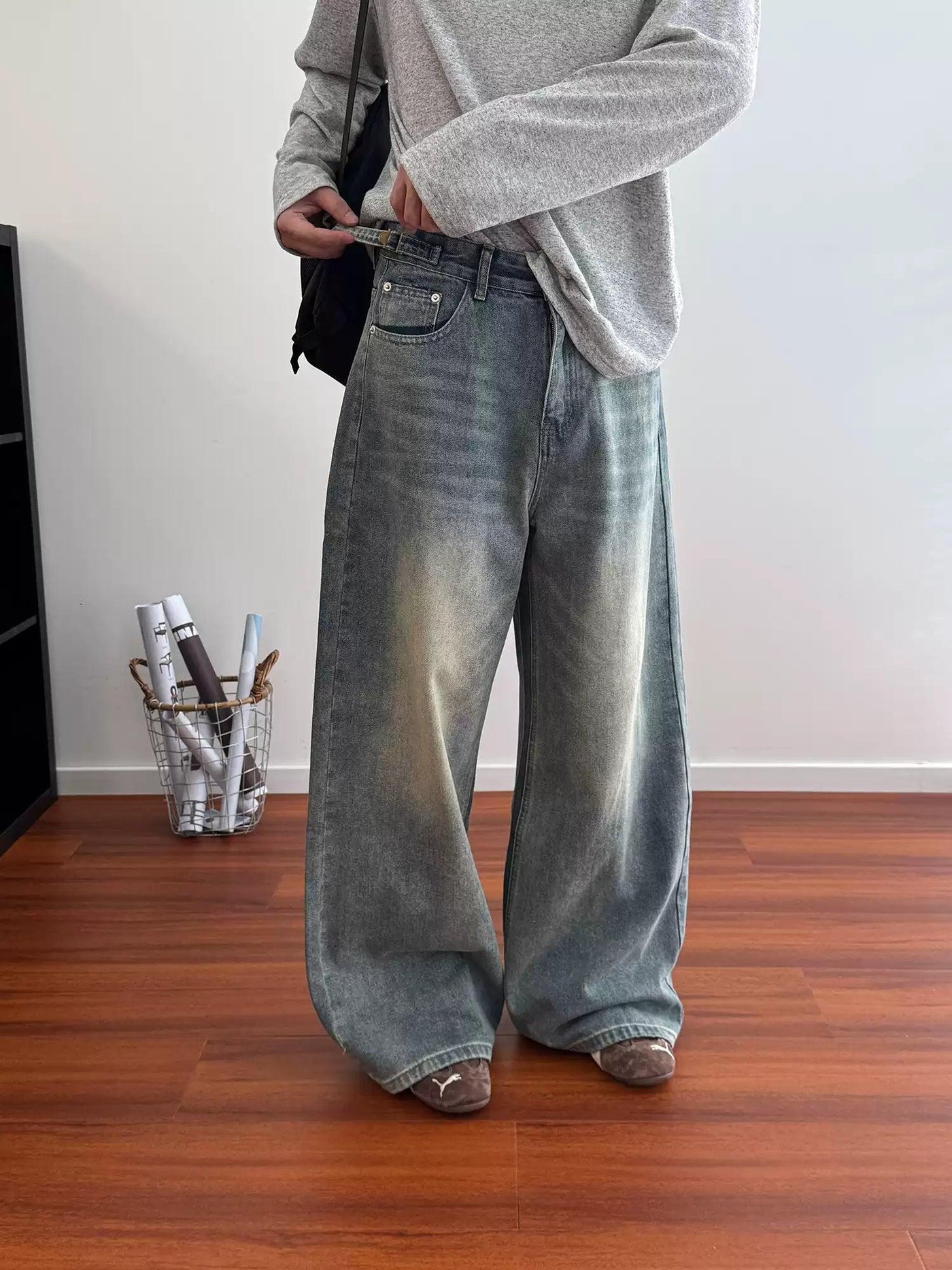 Nine Faded Effect Loose Fit Jeans-korean-fashion-Jeans-Nine's Closet-OH Garments