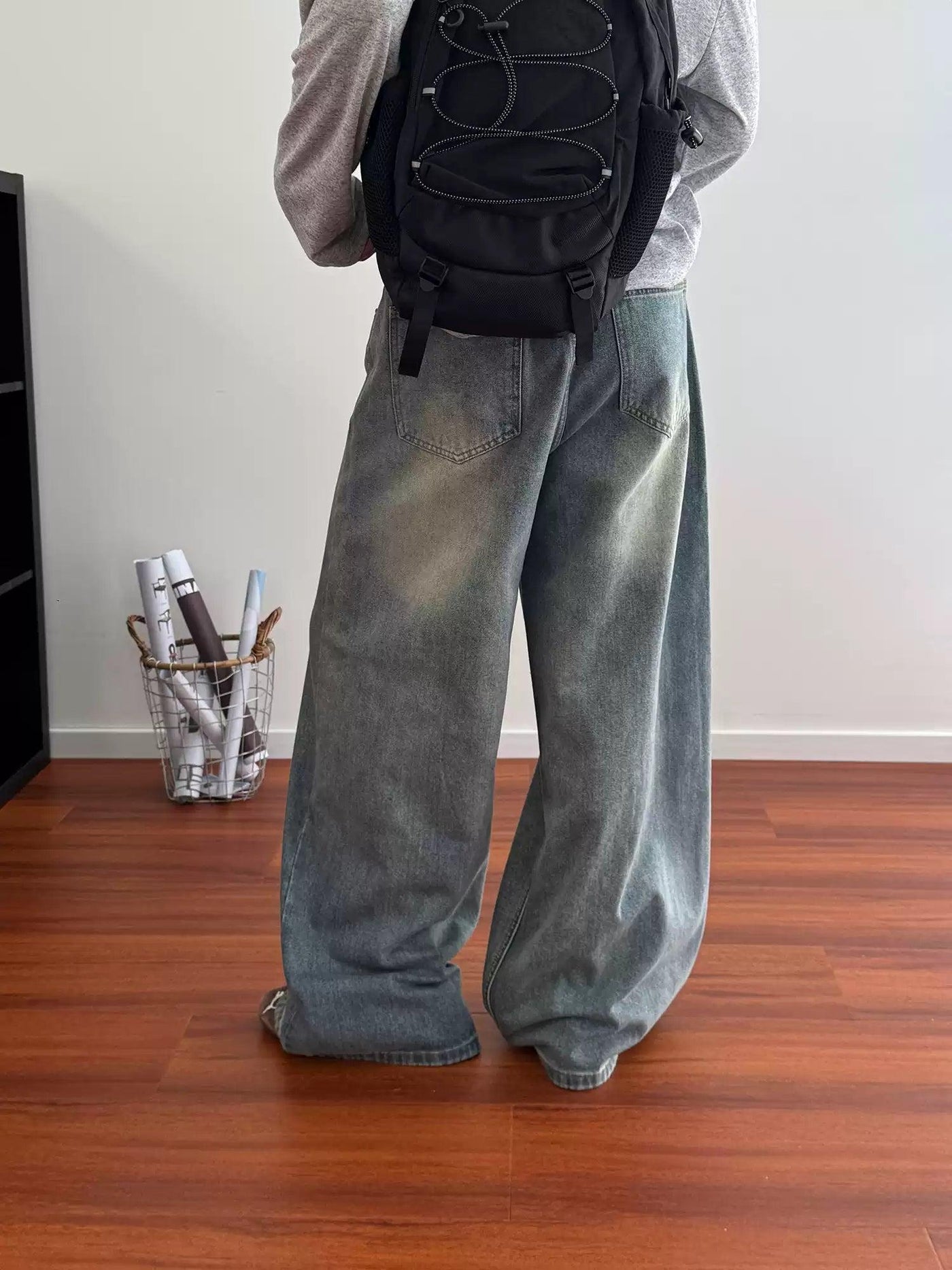 Nine Faded Effect Loose Fit Jeans-korean-fashion-Jeans-Nine's Closet-OH Garments