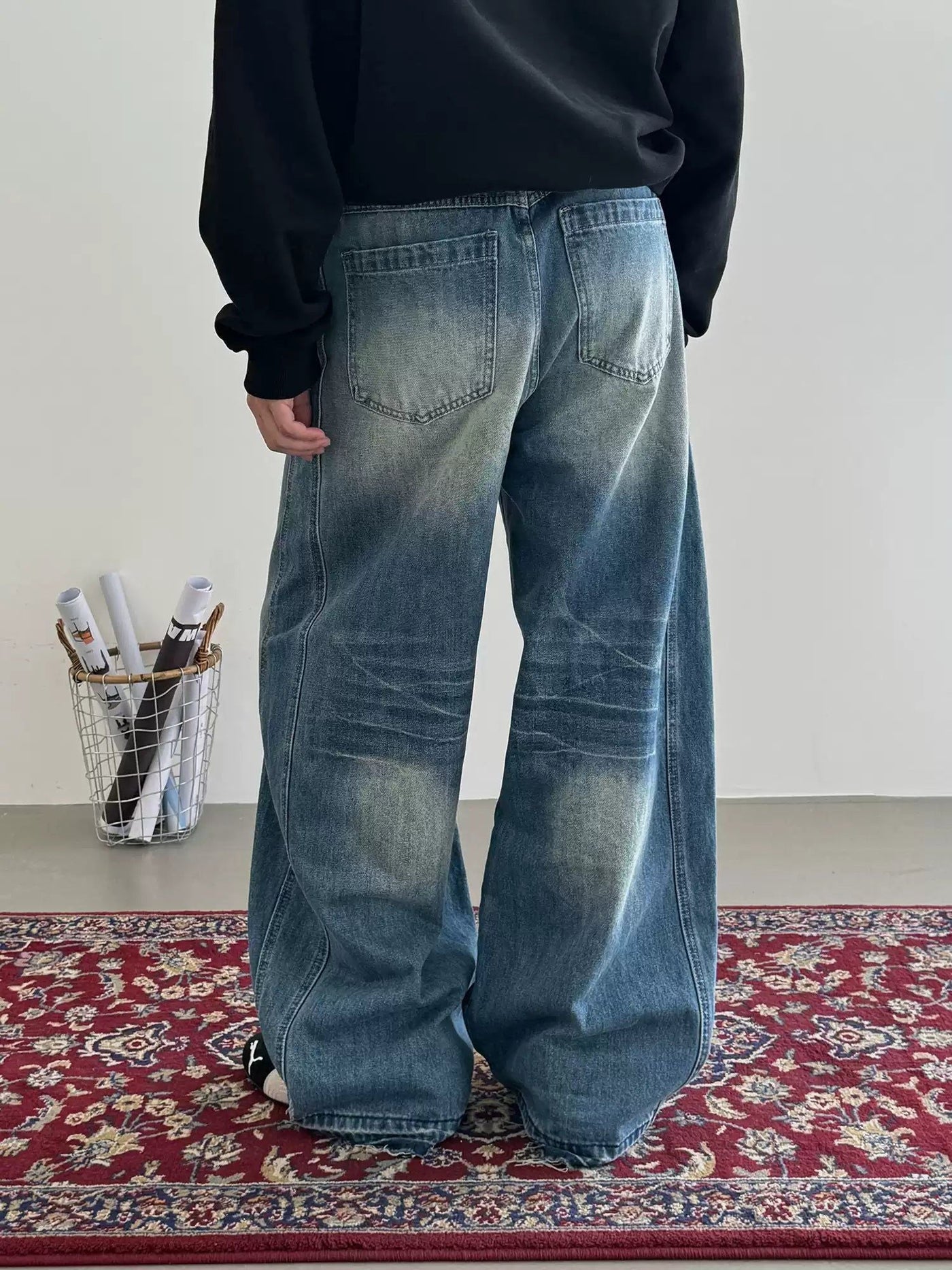 Nine Faded Multi-Seams Loose Jeans-korean-fashion-Jeans-Nine's Closet-OH Garments