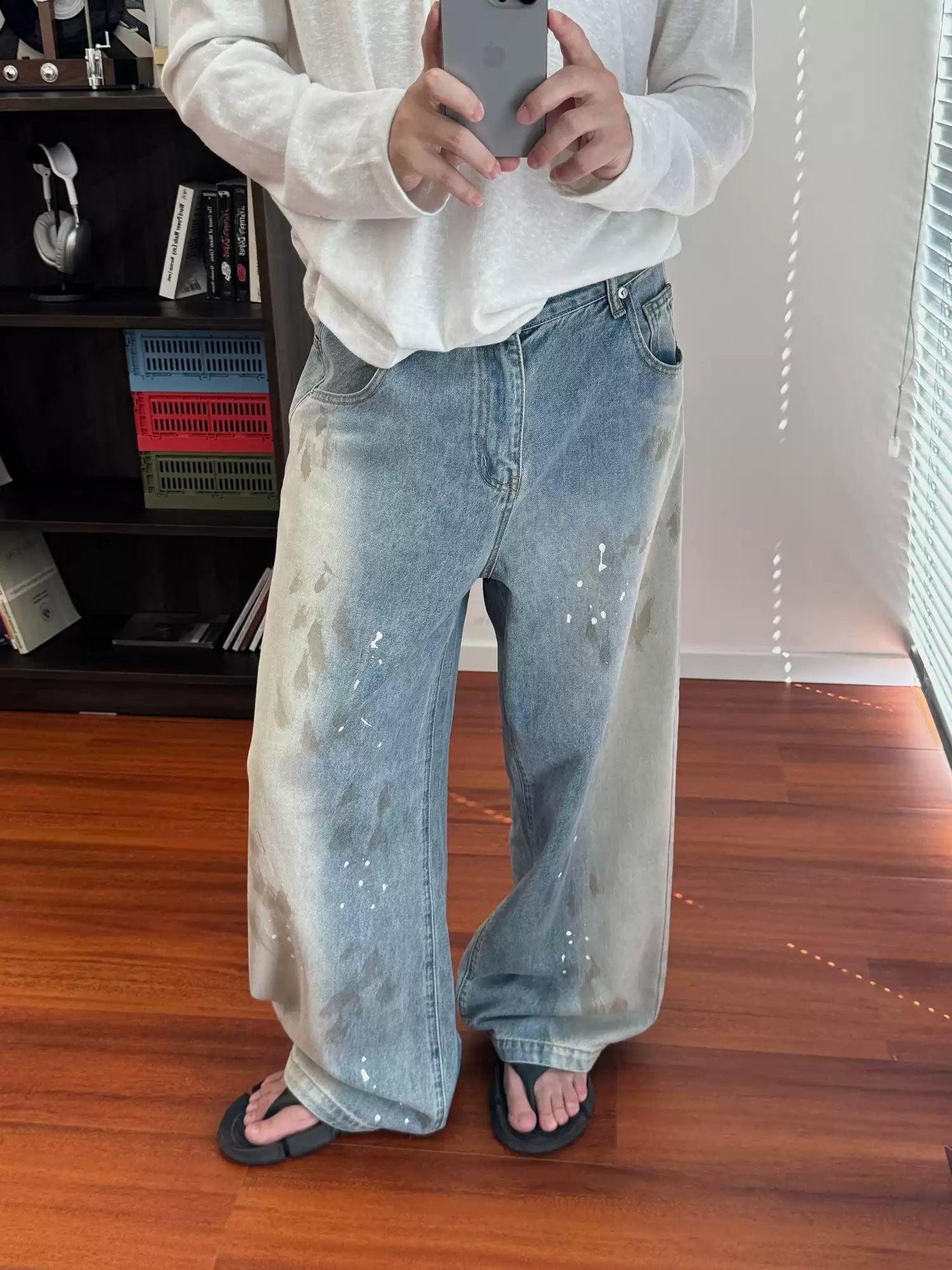 Nine Faded Paint Smudged Jeans-korean-fashion-Jeans-Nine's Closet-OH Garments