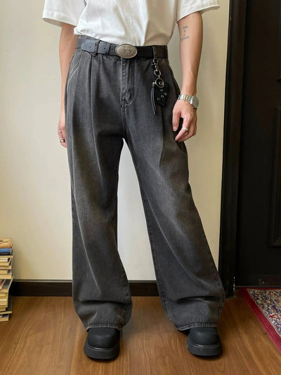Nine Faded & Washed Pleats Jeans-korean-fashion-Jeans-Nine's Closet-OH Garments