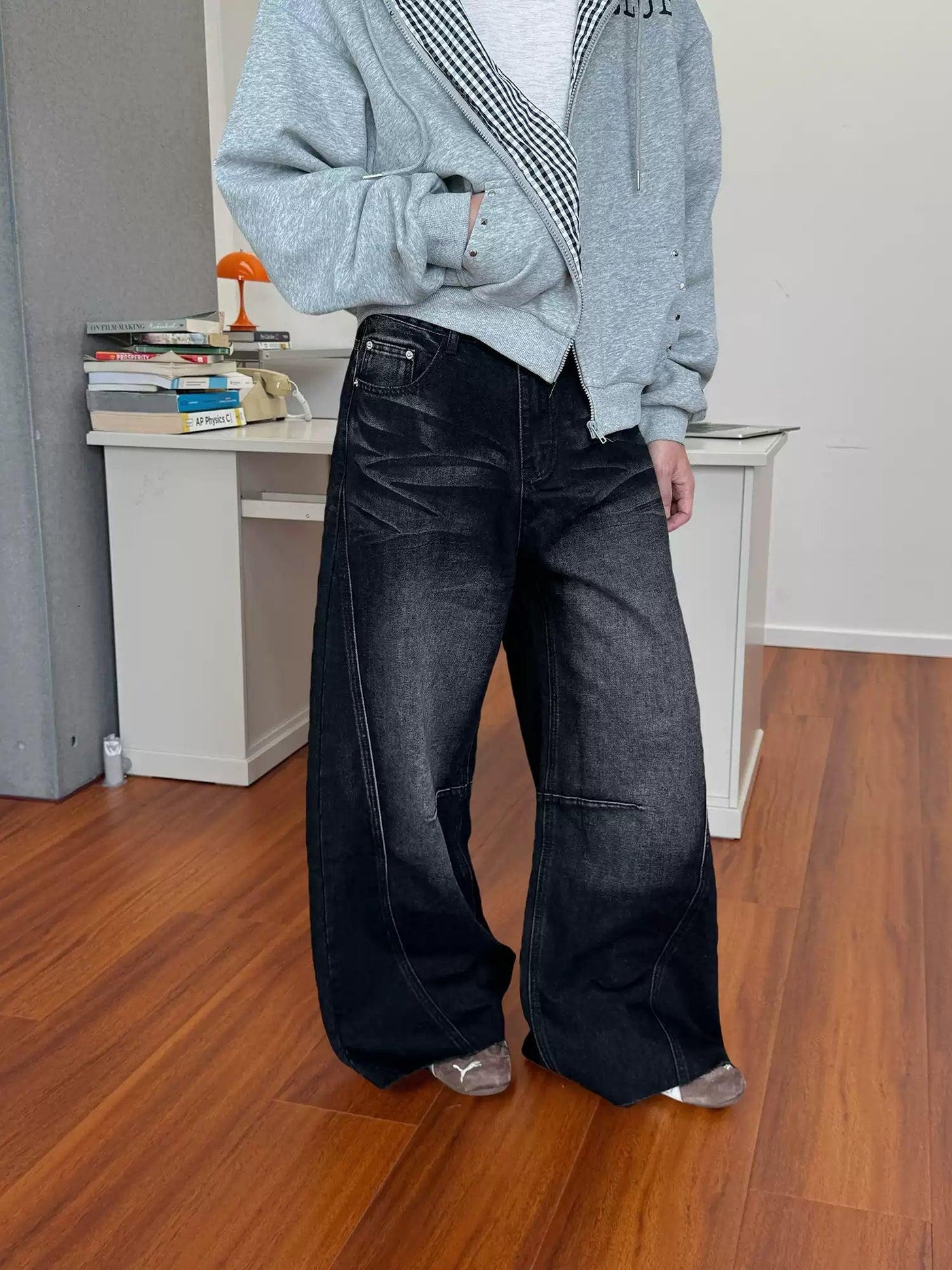 Nine Faded Washed Seam Detail Jeans-korean-fashion-Jeans-Nine's Closet-OH Garments