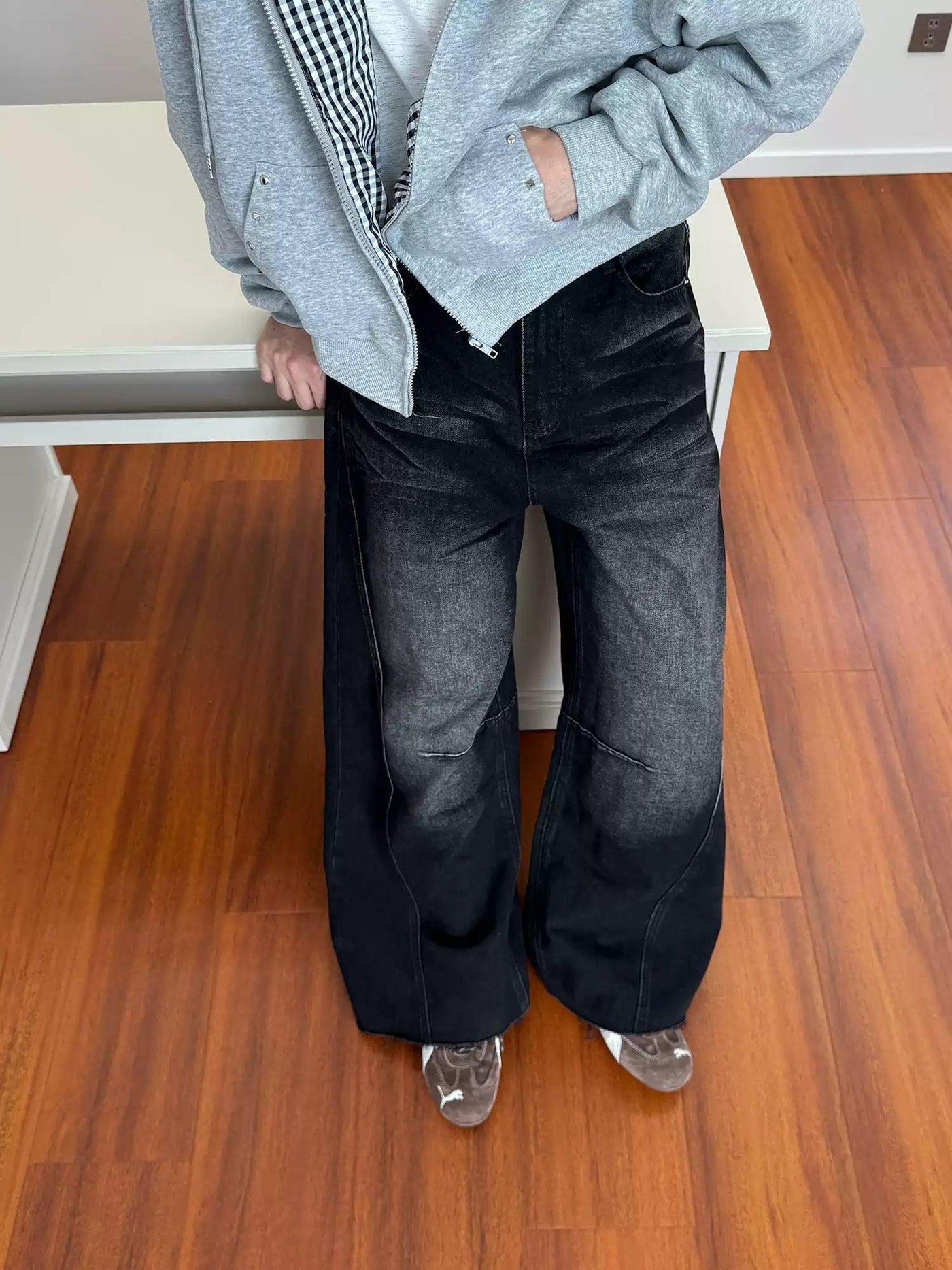 Nine Faded Washed Seam Detail Jeans-korean-fashion-Jeans-Nine's Closet-OH Garments