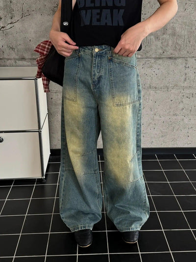 Nine Faded & Washed Wide Fit Jeans-korean-fashion-Jeans-Nine's Closet-OH Garments