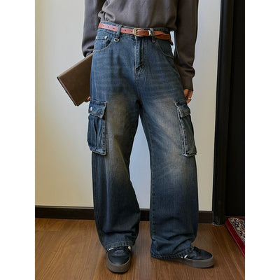 Nine Faded Whisker Cargo Style Jeans-korean-fashion-Jeans-Nine's Closet-OH Garments