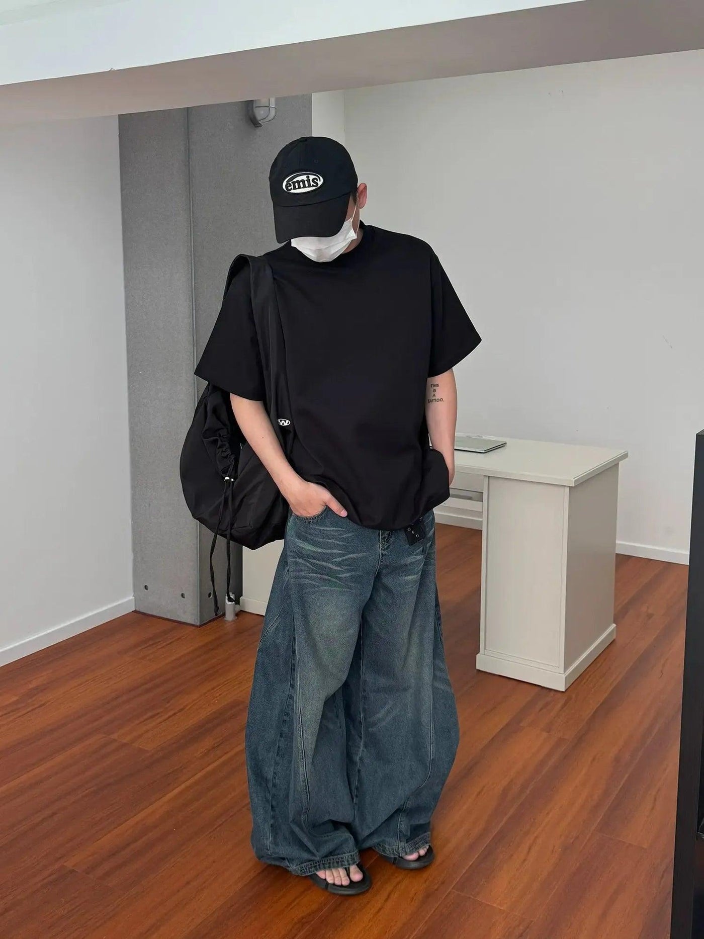 Nine Faded Whisker Wide Leg Jeans-korean-fashion-Jeans-Nine's Closet-OH Garments