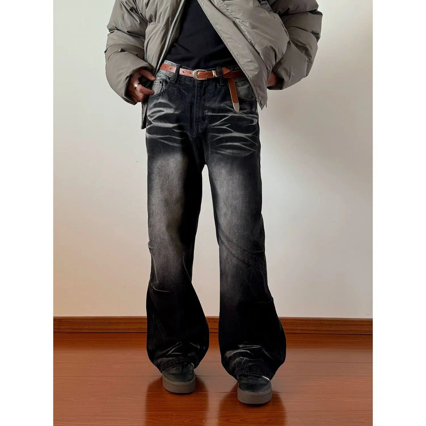 Nine Faded Whiskers Bootcut Jeans-korean-fashion-Jeans-Nine's Closet-OH Garments