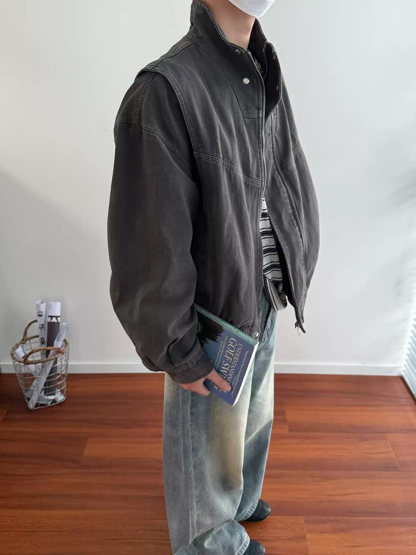 Nine Faded Zip & Snap Button Jacket-korean-fashion-Jacket-Nine's Closet-OH Garments