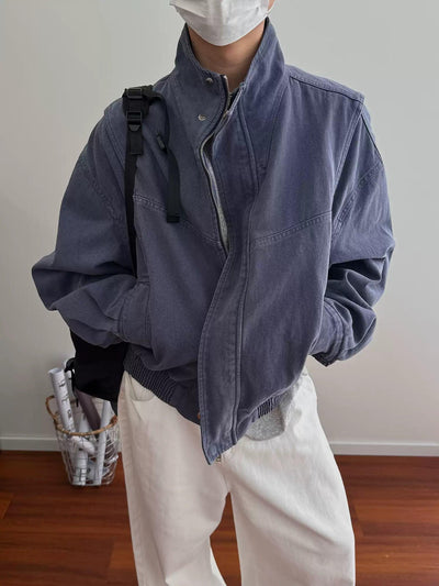 Nine Faded Zip & Snap Button Jacket-korean-fashion-Jacket-Nine's Closet-OH Garments