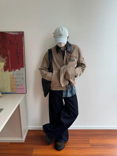 Nine Faux Leather Collar Denim Jacket-korean-fashion-Jacket-Nine's Closet-OH Garments