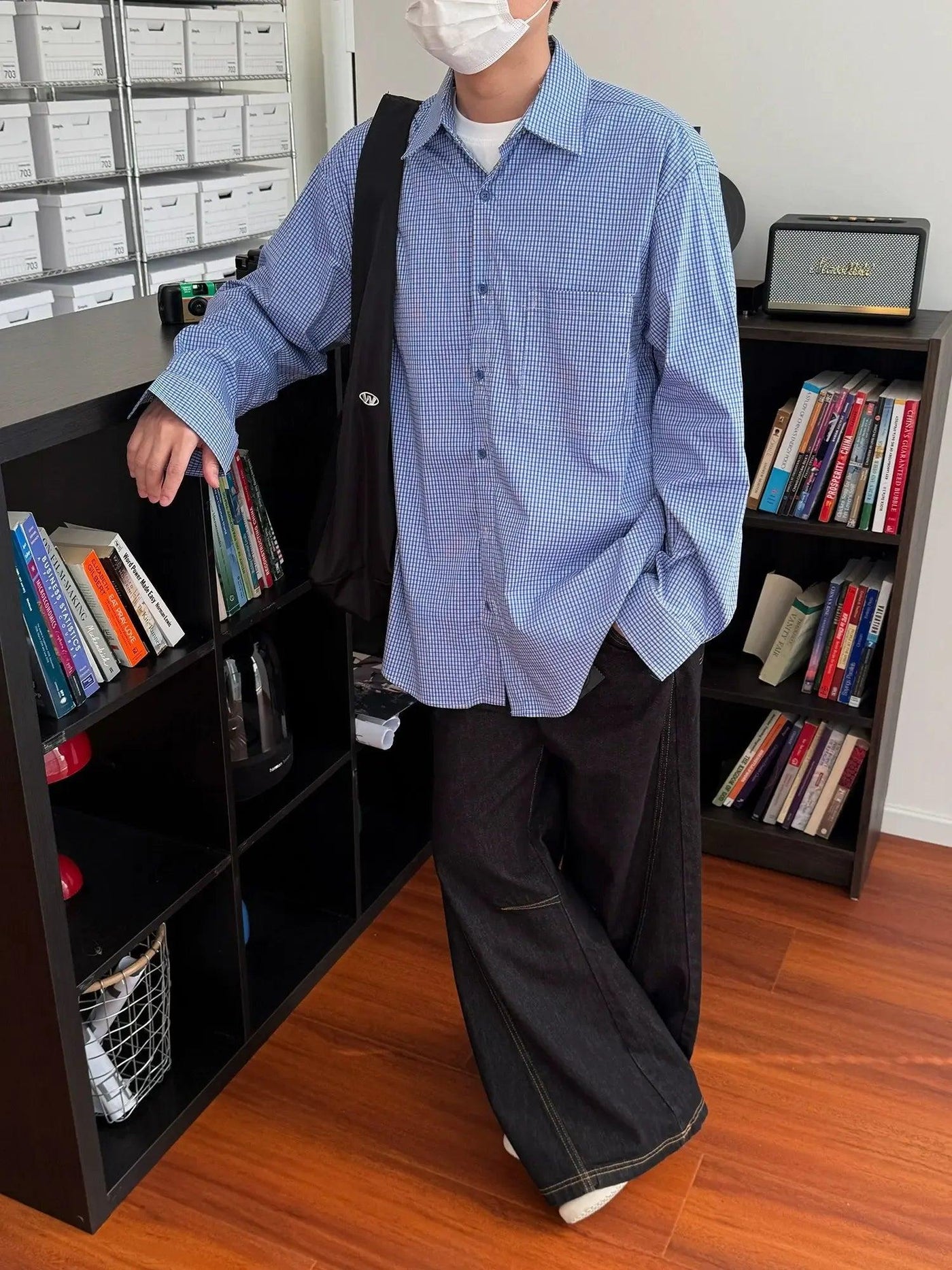 Nine Fine Check Roll-Neck Shirt-korean-fashion-Shirt-Nine's Closet-OH Garments