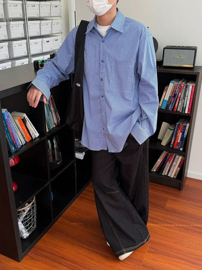 Nine Fine Check Roll-Neck Shirt-korean-fashion-Shirt-Nine's Closet-OH Garments