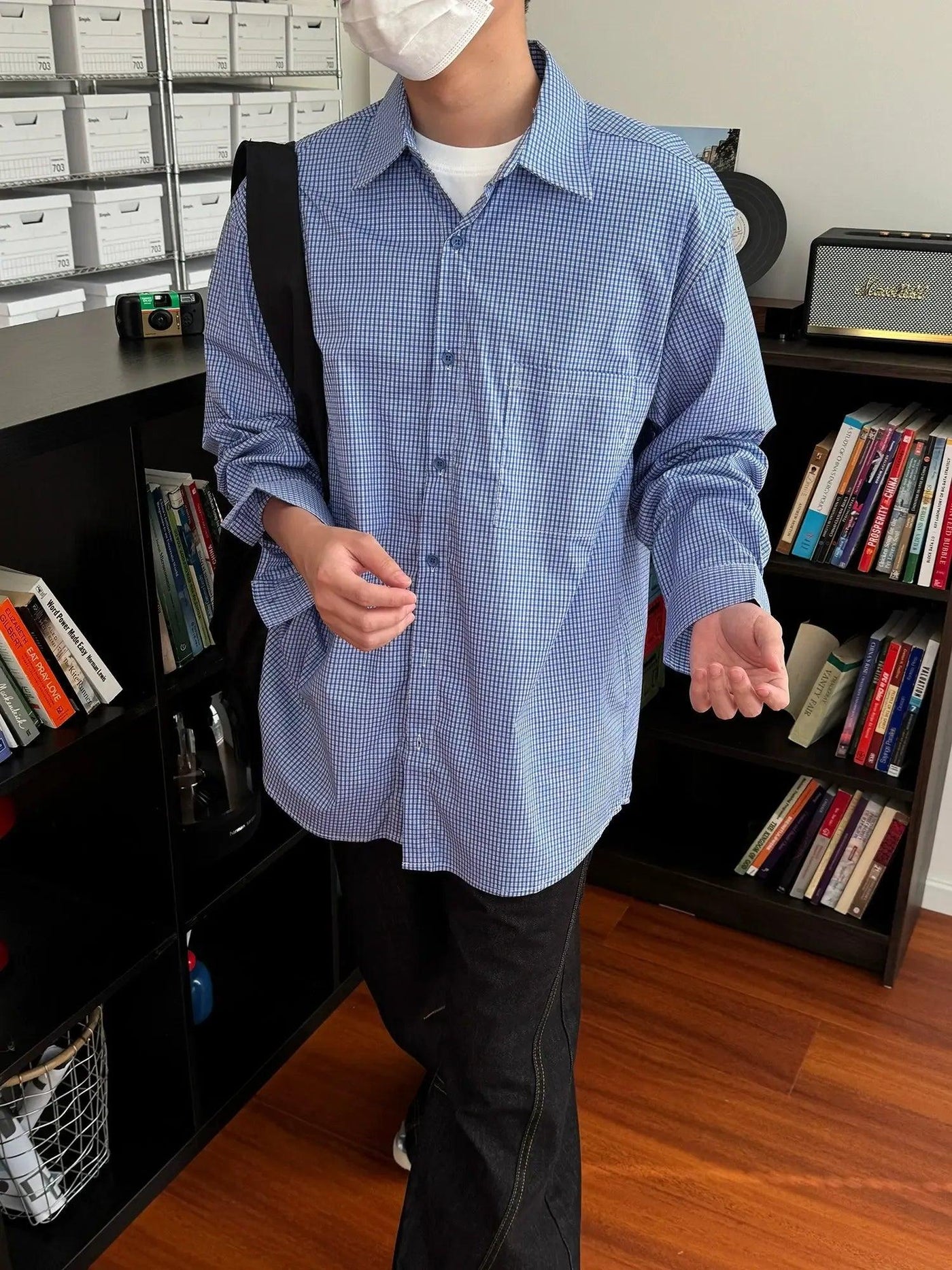 Nine Fine Check Roll-Neck Shirt-korean-fashion-Shirt-Nine's Closet-OH Garments