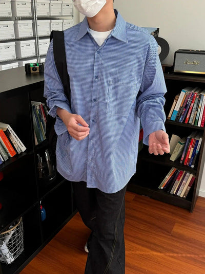 Nine Fine Check Roll-Neck Shirt-korean-fashion-Shirt-Nine's Closet-OH Garments