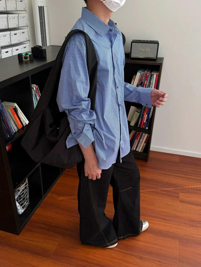 Nine Fine Check Roll-Neck Shirt-korean-fashion-Shirt-Nine's Closet-OH Garments