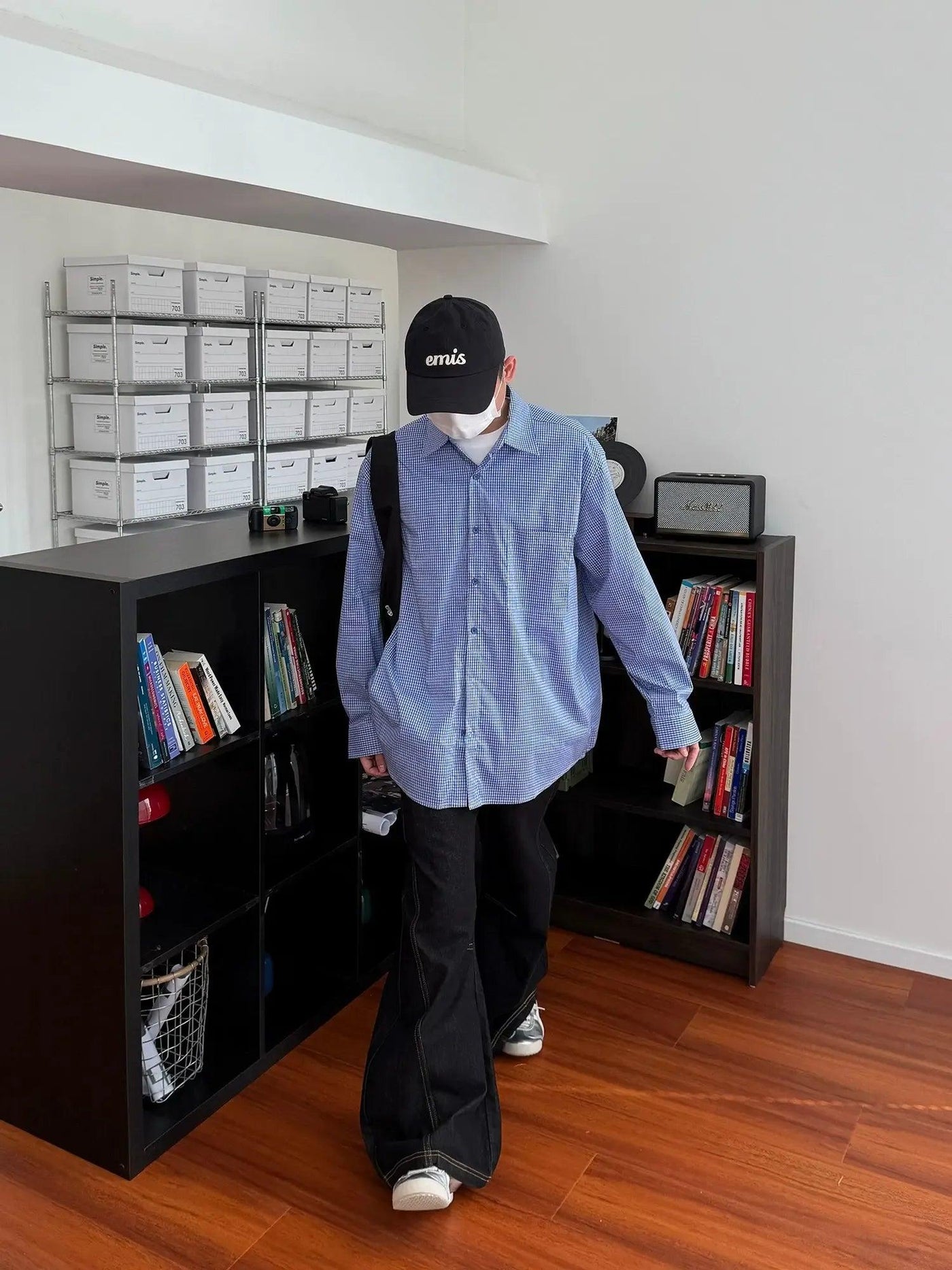 Nine Fine Check Roll-Neck Shirt-korean-fashion-Shirt-Nine's Closet-OH Garments