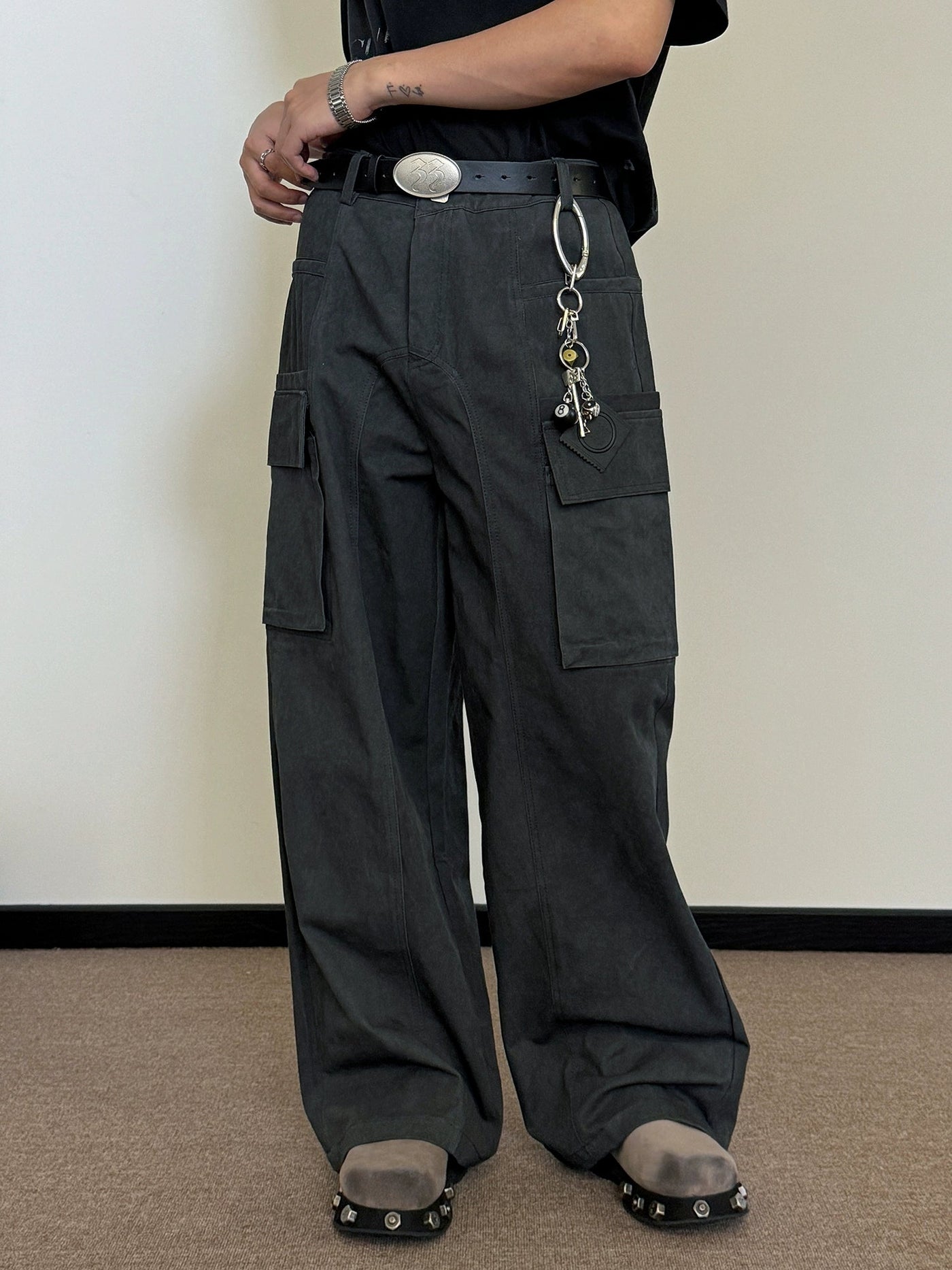 Nine Flap Pocket Cargo Pants-korean-fashion-Pants-Nine's Closet-OH Garments