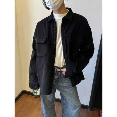 Nine Flap Pocket Fleece Lined Corduroy Jacket-korean-fashion-Jacket-Nine's Closet-OH Garments