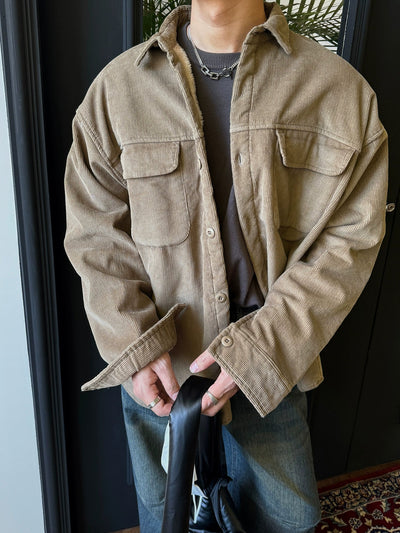 Nine Flap Pocket Fleece Lined Corduroy Jacket-korean-fashion-Jacket-Nine's Closet-OH Garments