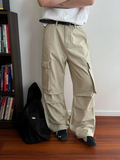 Nine Flap Side Pocket Pleated Cargo Pants-korean-fashion-Pants-Nine's Closet-OH Garments