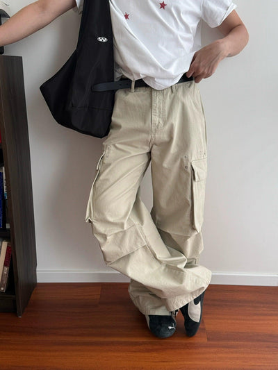 Nine Flap Side Pocket Pleated Cargo Pants-korean-fashion-Pants-Nine's Closet-OH Garments