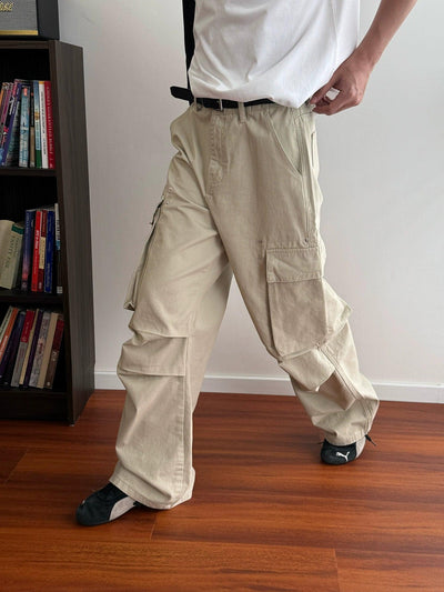 Nine Flap Side Pocket Pleated Cargo Pants-korean-fashion-Pants-Nine's Closet-OH Garments