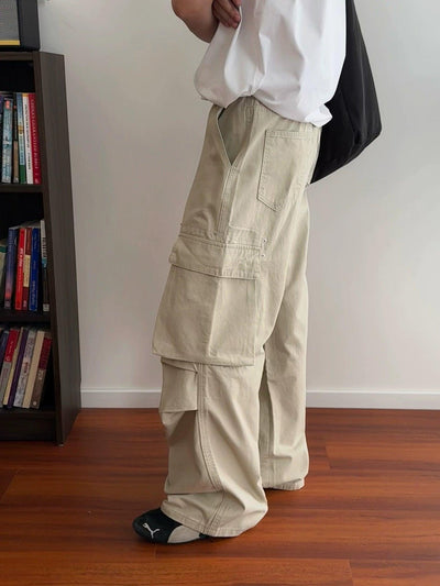 Nine Flap Side Pocket Pleated Cargo Pants-korean-fashion-Pants-Nine's Closet-OH Garments