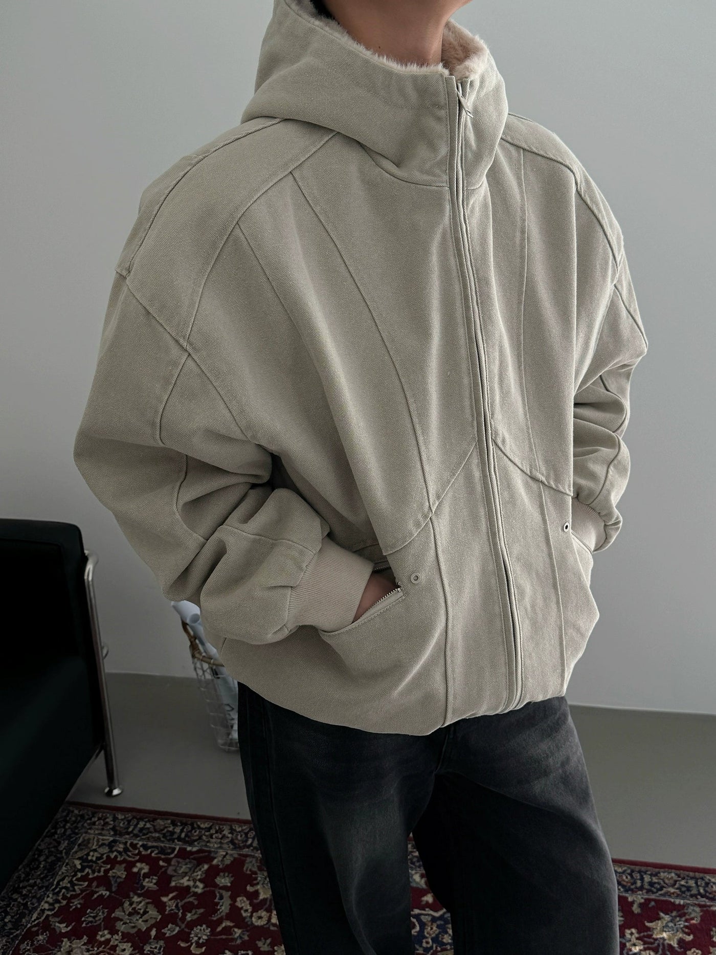 Nine Fleece Lined Canvas Jacket-korean-fashion-Jacket-Nine's Closet-OH Garments