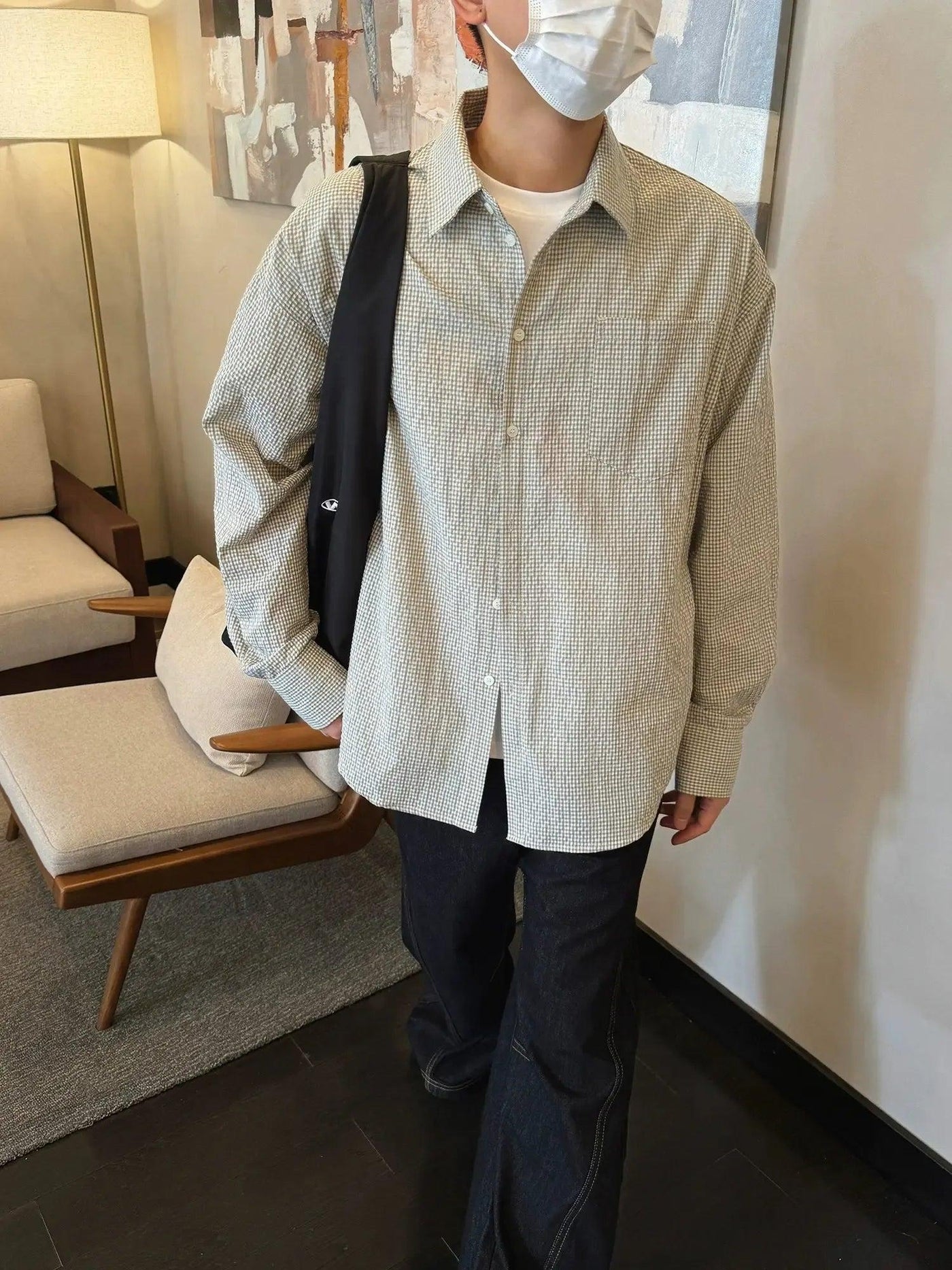Nine Foam Plaid Shirt-korean-fashion-Shirt-Nine's Closet-OH Garments
