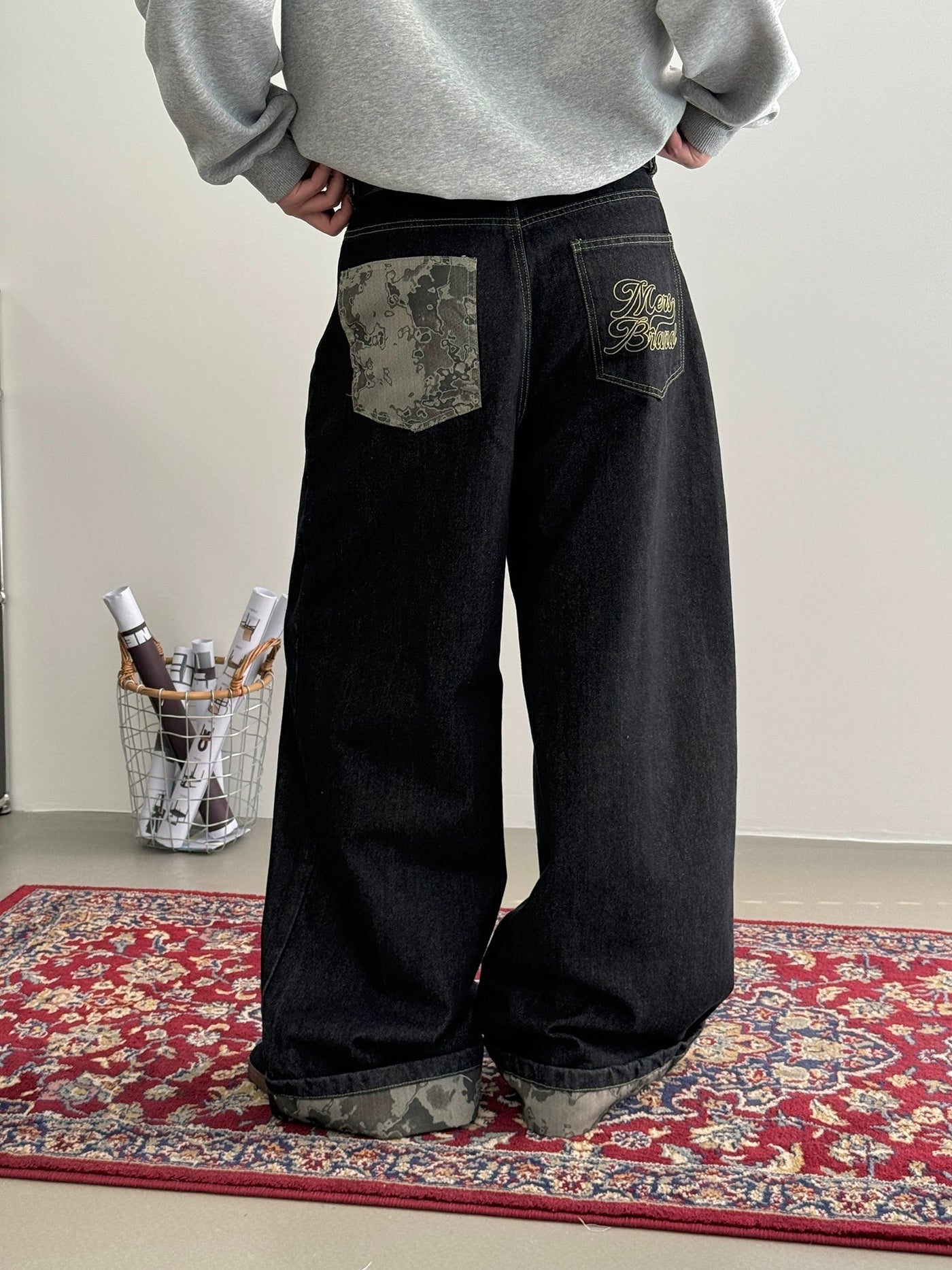 Nine Folded Abstract Pattern Jeans-korean-fashion-Jeans-Nine's Closet-OH Garments