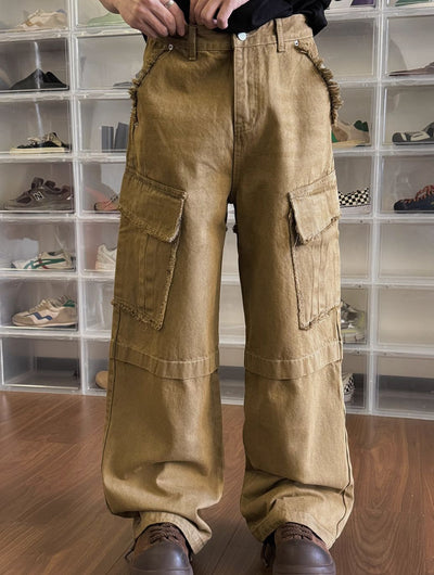 Nine Frayed Pocket Cargo Jeans-korean-fashion-Jeans-Nine's Closet-OH Garments