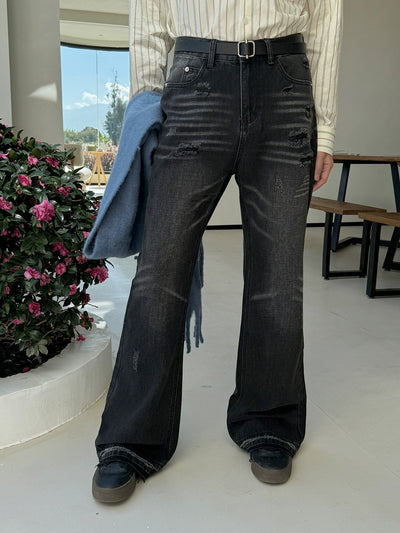 Nine Frayed Whisker Flared Jeans-korean-fashion-Jeans-Nine's Closet-OH Garments