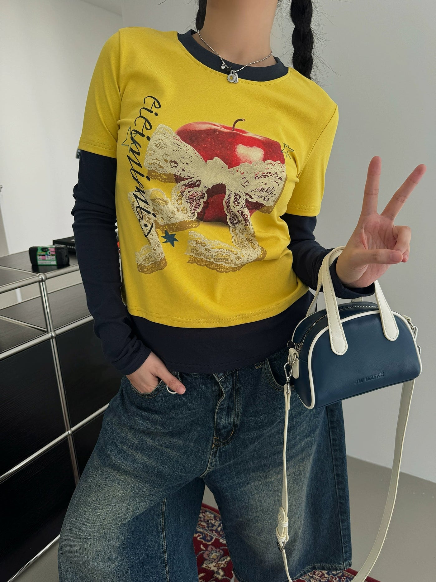 Nine Fruit Graphic Two-Piece Long Sleeve T-Shirt-korean-fashion-T-Shirt-Nine's Closet-OH Garments