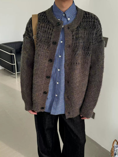 Nine Fuzzy Contrast Ribbed Knit Cardigan-korean-fashion-Cardigan-Nine's Closet-OH Garments