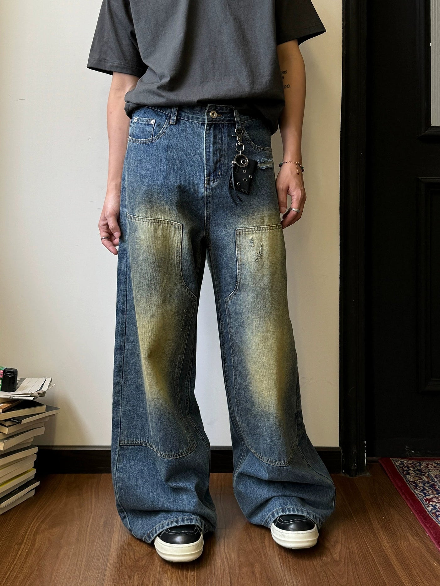 Nine Gradient Patched Detail Jeans-korean-fashion-Jeans-Nine's Closet-OH Garments