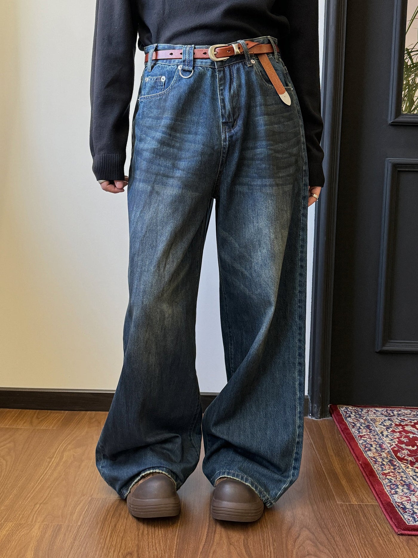 Nine Hand-Rubbed Wide Jeans-korean-fashion-Jeans-Nine's Closet-OH Garments
