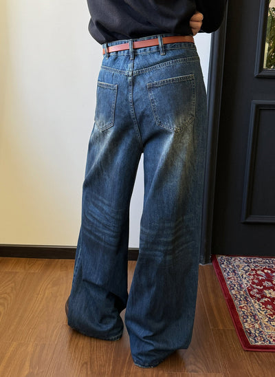 Nine Hand-Rubbed Wide Jeans-korean-fashion-Jeans-Nine's Closet-OH Garments