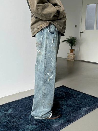 Nine Ink-Splashed Loose Fit Jeans-korean-fashion-Jeans-Nine's Closet-OH Garments