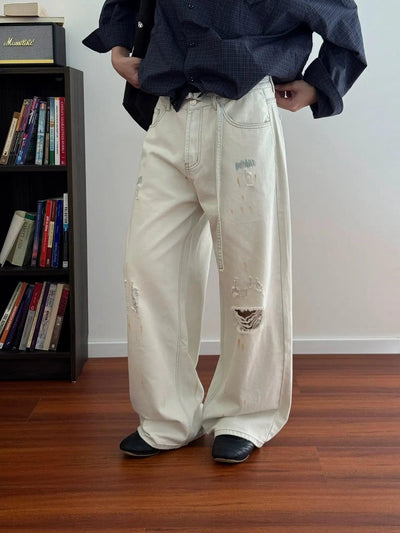 Nine Ink-Splashed Ripped Jeans-korean-fashion-Jeans-Nine's Closet-OH Garments