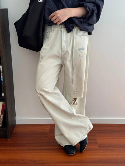 Nine Ink-Splashed Ripped Jeans-korean-fashion-Jeans-Nine's Closet-OH Garments