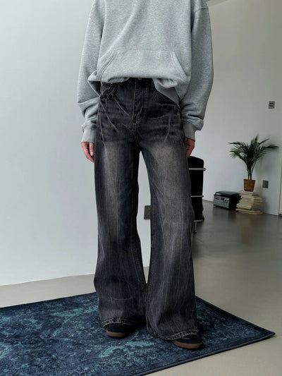 Nine Lightning Crack Washed Jeans-korean-fashion-Jeans-Nine's Closet-OH Garments