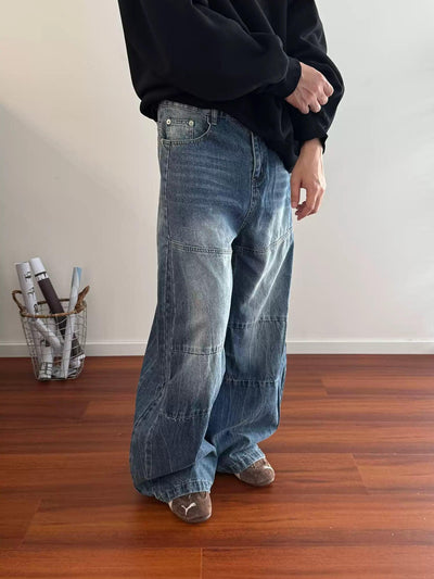 Nine Lightning Faded Wide Jeans-korean-fashion-Jeans-Nine's Closet-OH Garments