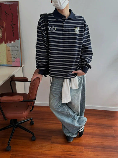 Nine Loose Fit Faded Whiskers Jeans-korean-fashion-Jeans-Nine's Closet-OH Garments
