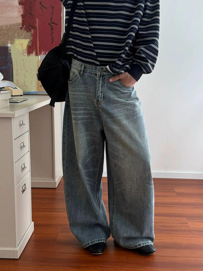 Nine Loose Fit Faded Whiskers Jeans-korean-fashion-Jeans-Nine's Closet-OH Garments