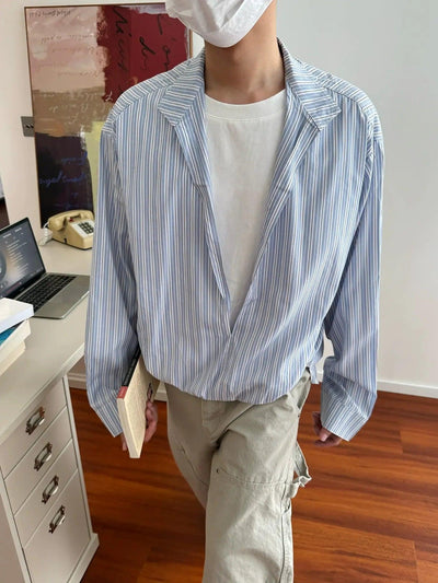 Nine Low V-Cut Striped Shirt-korean-fashion-Shirt-Nine's Closet-OH Garments