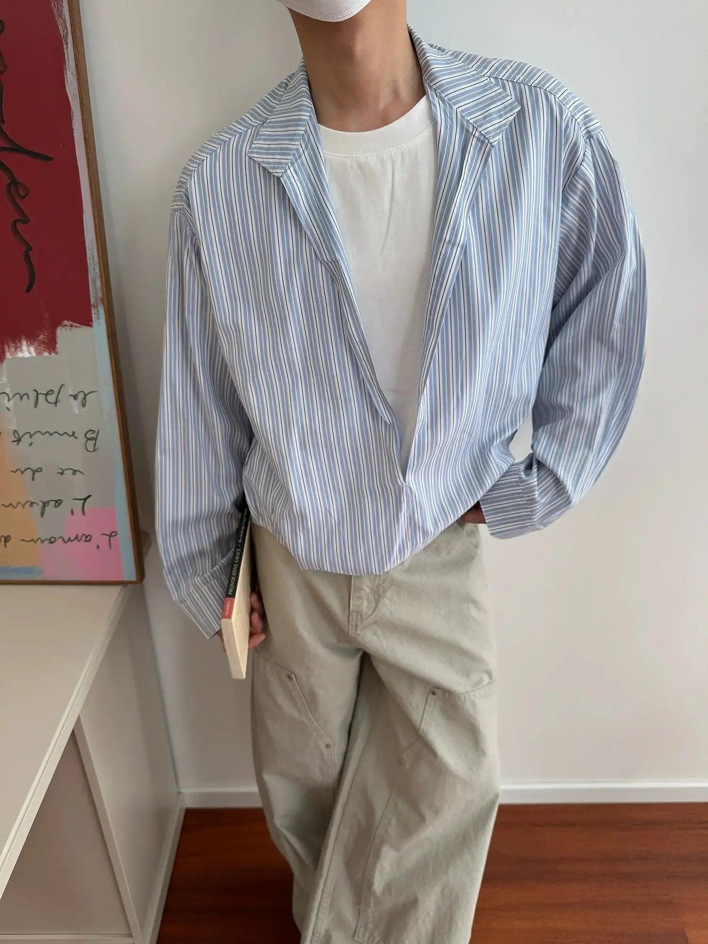 Nine Low V-Cut Striped Shirt-korean-fashion-Shirt-Nine's Closet-OH Garments
